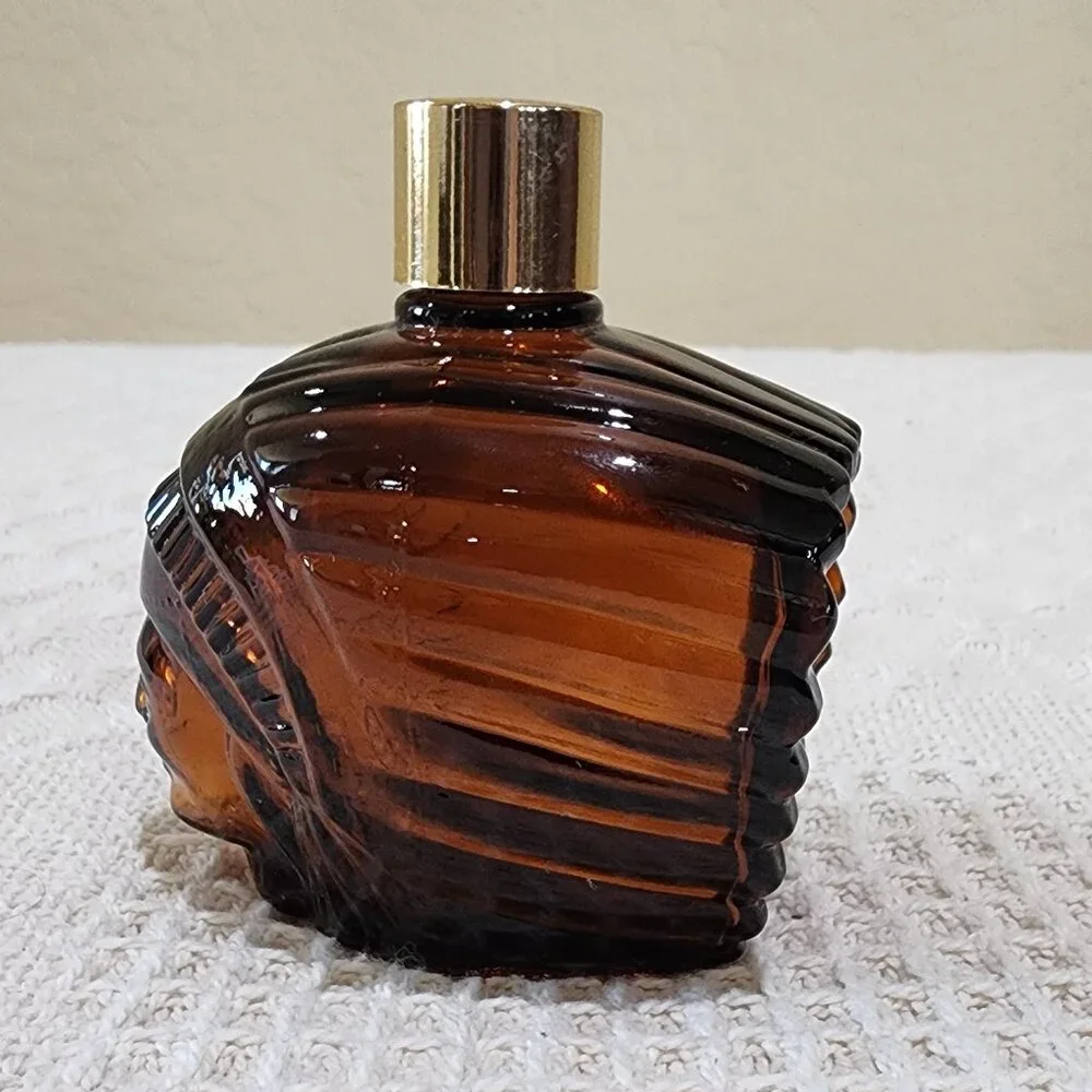 Vintage Avon American INDIAN HEADDRESS Spicy Scent Brown Glass Bottle EMPTY